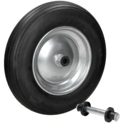 Roue De Secours Brouette 3.50-8 Ø 350 Mm PU Pleine En Caoutchouc Axe Inclus