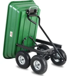 Chariot De Jardin à Main 75L Vert Avec Benne Basculante Remorque 4 Pneus Max 300 Kg Jardinage -Promos Botani Pro Boutique 18476714 4