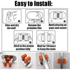 2 Pièces Auto-adhésif 3 M Vadrouille Multifonction En Acier Inoxydable Et Support De Balai Pour Vadrouille / Balai / Outil De Jardin Etc. -Promos Botani Pro Boutique 26494044 5