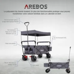 AREBOS Chariot D'atelier Utilitaire Pliable Avec ToiT Chariot D'équipement Gris 7 AREBOS Chariot D'atelier Utilitaire Pliable Avec ToiT Chariot D'équipement Gris -Promos Botani Pro Boutique 27344230 3