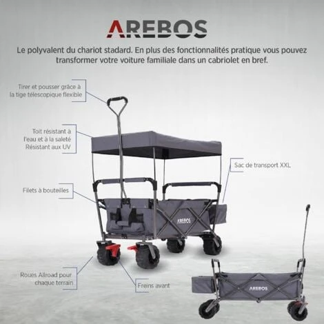 AREBOS Chariot D'atelier Utilitaire Pliable Avec ToiT Chariot D'équipement Gris 3 AREBOS Chariot D'atelier Utilitaire Pliable Avec ToiT Chariot D'équipement Gris – Image 3