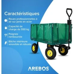AREBOS Chariot De Transport 550kg Chariot De Jardin Chariot à Outils -Promos Botani Pro Boutique 29431523 3