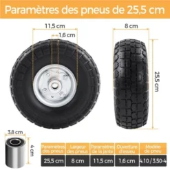 Yaheetech Lot De 4pcs Roue Increvable Remorque Pour Diable Brouette Chariot Jante En Acier 255 Mm -Promos Botani Pro Boutique 30539145 5