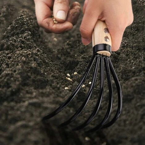 Râteau De Jardin Râteau à Fleurs Râteau à Main De Jardin Poignée De Manche D'outil De Jardin 2 Pièces Irisfr ( Noir) 5 Râteau De Jardin Râteau à Fleurs Râteau à Main De Jardin Poignée De Manche D'outil De Jardin 2 Pièces Irisfr ( Noir) – Image 5