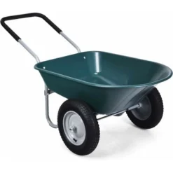 COSTWAY Brouette De Jardin 2 Roues Pneus Pneumatiques Ø35cm 141L Charge Max 150KG Résistante En Fer Pour Jardinage/Maçonnerie Vert