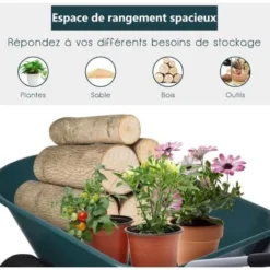 COSTWAY Brouette De Jardin 2 Roues Pneus Pneumatiques Ø35cm 141L Charge Max 150KG Résistante En Fer Pour Jardinage/Maçonnerie Vert -Promos Botani Pro Boutique 43966210 3