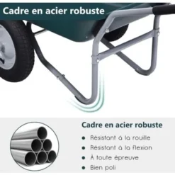 COSTWAY Brouette De Jardin 2 Roues Pneus Pneumatiques Ø35cm 141L Charge Max 150KG Résistante En Fer Pour Jardinage/Maçonnerie Vert -Promos Botani Pro Boutique 43966210 4