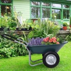 COSTWAY Brouette De Jardin 2 Roues Pneus Pneumatiques Ø35cm 141L Charge Max 150KG Résistante En Fer Pour Jardinage/Maçonnerie Vert -Promos Botani Pro Boutique 43966210 5