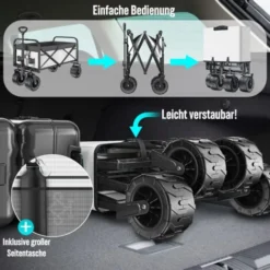 KESSER® Chariot à Roulettes Pliable à Pneus Larges Chariot De Transport Remorque De Transport Charrette à Bras 2 Poches En Mesh Fournies Pliable Pneus Pleins En Caoutchouc Capacité De Charge Ma -Promos Botani Pro Boutique 50753092 5