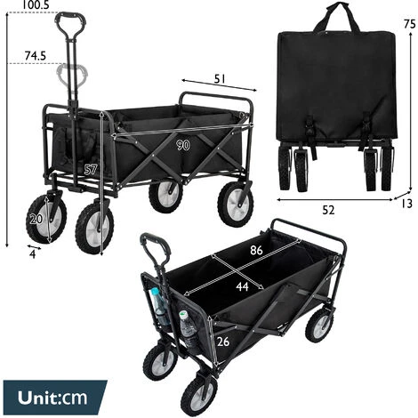 Chariot D'Extérieur Pliable,Chariot De Jardin à Main, Avec Barre De Poussée Remorque De Transport Collection D'Outils De Jardin,Chariot à Roulettes Pour Camping MAX 100kg (Noir) 2 Chariot D'Extérieur Pliable,Chariot De Jardin à Main, Avec Barre De Poussée Remorque De Transport Collection D'Outils De Jardin,Chariot à Roulettes Pour Camping MAX 100kg (Noir) – Image 2