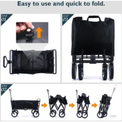 Chariot D'Extérieur Pliable,Chariot De Jardin à Main, Avec Barre De Poussée Remorque De Transport Collection D'Outils De Jardin,Chariot à Roulettes Pour Camping MAX 100kg (Noir) 7 Chariot D'Extérieur Pliable,Chariot De Jardin à Main, Avec Barre De Poussée Remorque De Transport Collection D'Outils De Jardin,Chariot à Roulettes Pour Camping MAX 100kg (Noir) -Promos Botani Pro Boutique 57356065 3