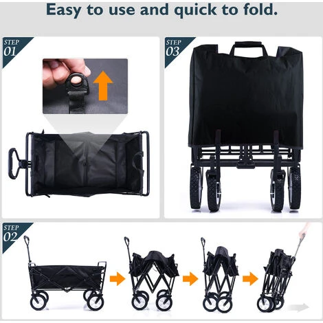 Chariot D'Extérieur Pliable,Chariot De Jardin à Main, Avec Barre De Poussée Remorque De Transport Collection D'Outils De Jardin,Chariot à Roulettes Pour Camping MAX 100kg (Noir) 3 Chariot D'Extérieur Pliable,Chariot De Jardin à Main, Avec Barre De Poussée Remorque De Transport Collection D'Outils De Jardin,Chariot à Roulettes Pour Camping MAX 100kg (Noir) – Image 3