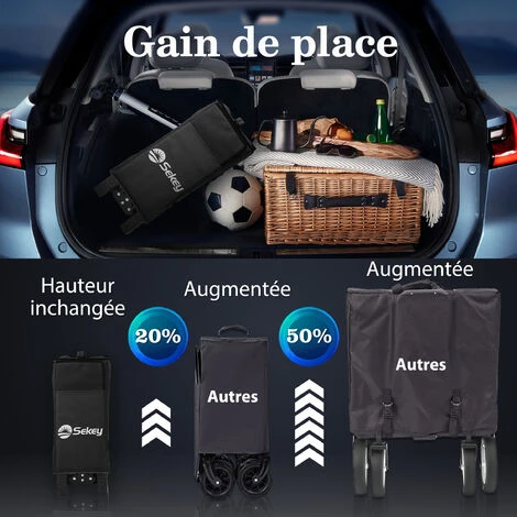 Sekey Chariot De Plage Pliable Avec Frein, Grande Capacité Avec Roues Tout Terrain, Chariot Pliable Robuste, Gris 2 Sekey Chariot De Plage Pliable Avec Frein, Grande Capacité Avec Roues Tout Terrain, Chariot Pliable Robuste, Gris – Image 2