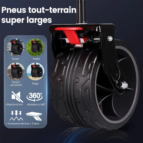 Sekey Chariot De Plage Pliable Avec Frein, Grande Capacité Avec Roues Tout Terrain, Chariot Pliable Robuste, Gris 3 Sekey Chariot De Plage Pliable Avec Frein, Grande Capacité Avec Roues Tout Terrain, Chariot Pliable Robuste, Gris – Image 3