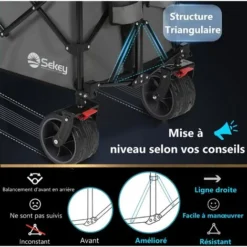 Sekey Chariot De Plage Pliable Avec Frein, Grande Capacité Avec Roues Tout Terrain, Chariot Pliable Robuste, Gris 9 Sekey Chariot De Plage Pliable Avec Frein, Grande Capacité Avec Roues Tout Terrain, Chariot Pliable Robuste, Gris -Promos Botani Pro Boutique 58679373 5