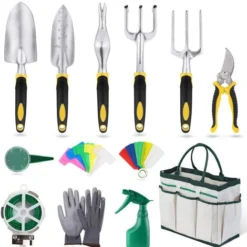 Déstockage Outils De Jardinage 12 Pièces, Outils De Jardinage En Alliage D'aluminium Avec Sac De Rangement Gants Antidérapants De Jardinage