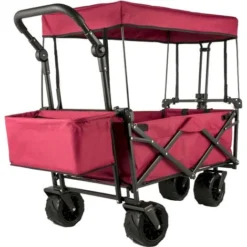 VEVOR Chariot Pliable Avec Toit Chariot De Jardin Chariot De Plage 100 Kg Rouge