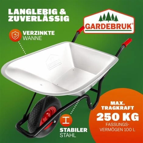 Brouette De Jardin 100L Max 250kg Chariot Transport Feuilles Bois Construction Chantier Zingué Roue Pneumatique 2 Brouette De Jardin 100L Max 250kg Chariot Transport Feuilles Bois Construction Chantier Zingué Roue Pneumatique – Image 2