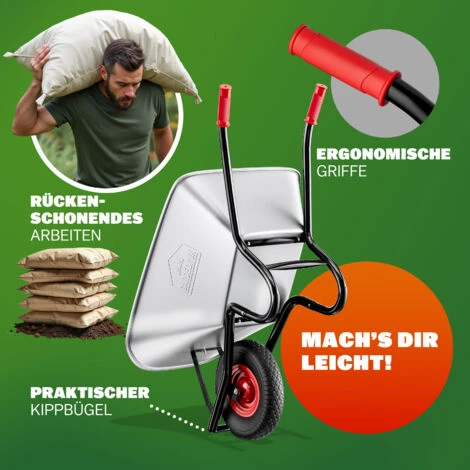 Brouette De Jardin 100L Max 250kg Chariot Transport Feuilles Bois Construction Chantier Zingué Roue Pneumatique 3 Brouette De Jardin 100L Max 250kg Chariot Transport Feuilles Bois Construction Chantier Zingué Roue Pneumatique – Image 3