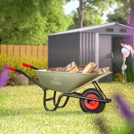 Brouette De Jardin 100L Max 250kg Chariot Transport Feuilles Bois Construction Chantier Zingué Roue Pneumatique 4 Brouette De Jardin 100L Max 250kg Chariot Transport Feuilles Bois Construction Chantier Zingué Roue Pneumatique – Image 4
