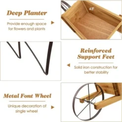 RELAX4LIFE Brouette Décorative En Bois, Pots De Fleurs Avec 9 Accessoires D'Aimants Roues Métalliques Longue Poignée, Décoration De Jardin Rustique 69,5x26x29,5cm Pour Cour Jardin Véranda (Nature) 8 RELAX4LIFE Brouette Décorative En Bois, Pots De Fleurs Avec 9 Accessoires D'Aimants Roues Métalliques Longue Poignée, Décoration De Jardin Rustique 69,5x26x29,5cm Pour Cour Jardin Véranda (Nature) -Promos Botani Pro Boutique 71018069 4