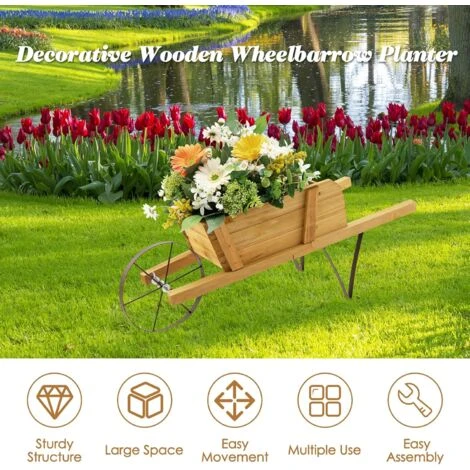 RELAX4LIFE Brouette Décorative En Bois, Pots De Fleurs Avec 9 Accessoires D'Aimants Roues Métalliques Longue Poignée, Décoration De Jardin Rustique 69,5x26x29,5cm Pour Cour Jardin Véranda (Nature) 5 RELAX4LIFE Brouette Décorative En Bois, Pots De Fleurs Avec 9 Accessoires D'Aimants Roues Métalliques Longue Poignée, Décoration De Jardin Rustique 69,5x26x29,5cm Pour Cour Jardin Véranda (Nature) – Image 5
