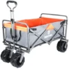 Chariot De Jardin Pliable Avec 4 Roues Transport Charge 150 Kg Chariot Pliant De Plage Chariot à Main De Transport-Gris-orange