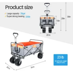 Chariot De Jardin Pliable Avec 4 Roues Transport Charge 150 Kg Chariot Pliant De Plage Chariot à Main De Transport-Gris-orange -Promos Botani Pro Boutique 71554533 3