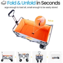 Chariot De Jardin Pliable Avec 4 Roues Transport Charge 150 Kg Chariot Pliant De Plage Chariot à Main De Transport-Gris-orange -Promos Botani Pro Boutique 71554533 4