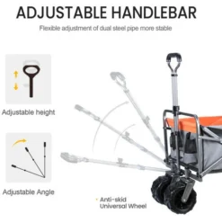 Chariot De Jardin Pliable Avec 4 Roues Transport Charge 150 Kg Chariot Pliant De Plage Chariot à Main De Transport-Gris-orange -Promos Botani Pro Boutique 71554533 5