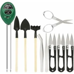 MINKUROW 10 Pcs Testeur De Sol 3 En 1 Ph Humide Lumière Éclairement Avec Pelle Râteau Ciseaux Pincette, Ensemble Outil Jardinage Avec Mesure De Sol Pas Besoin De Pile