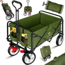 KESSER® Chariot De Transport Pliable | Chariot à Main | Charrette à Bras | Chariot à Roulettes | 2 Poches En Mesh Fournies | Pliable | Pneus Pleins En Caoutchouc | Capacité De Charge Maximum De 80 Kg | Chariot De Transport , Kaki