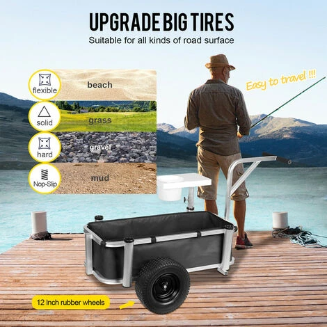 Chariot De Jardin, Chariot De Pêche Pour Pêcheurs, Chariot De Pêche Avec Seau De Nourriture Pour Poissons, Chariot De Transport, Chariot De Pêche, Chariot à Bras,chariot De Camping, Capacité De Charge De 200kg-Noir 2 Chariot De Jardin, Chariot De Pêche Pour Pêcheurs, Chariot De Pêche Avec Seau De Nourriture Pour Poissons, Chariot De Transport, Chariot De Pêche, Chariot à Bras,chariot De Camping, Capacité De Charge De 200kg-Noir – Image 2