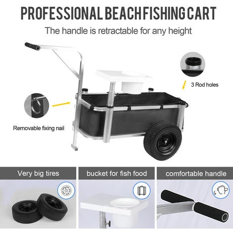 Chariot De Jardin, Chariot De Pêche Pour Pêcheurs, Chariot De Pêche Avec Seau De Nourriture Pour Poissons, Chariot De Transport, Chariot De Pêche, Chariot à Bras,chariot De Camping, Capacité De Charge De 200kg-Noir 4 Chariot De Jardin, Chariot De Pêche Pour Pêcheurs, Chariot De Pêche Avec Seau De Nourriture Pour Poissons, Chariot De Transport, Chariot De Pêche, Chariot à Bras,chariot De Camping, Capacité De Charge De 200kg-Noir – Image 4