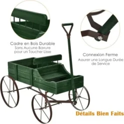 GOPLUS Brouette Décorative En Bois- 35×62,5×60cm- 2 Compartiments à Plantere-Jardinière Forme Brouette Chariot-Jusqu’à 15kg-Vert 7 GOPLUS Brouette Décorative En Bois- 35×62,5×60cm- 2 Compartiments à Plantere-Jardinière Forme Brouette Chariot-Jusqu’à 15kg-Vert -Promos Botani Pro Boutique 82502045 3
