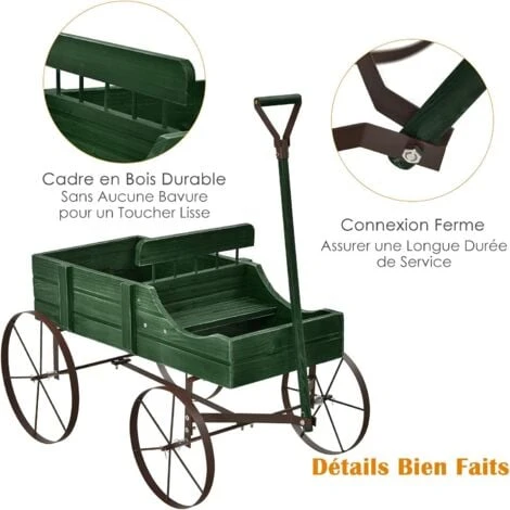 GOPLUS Brouette Décorative En Bois- 35×62,5×60cm- 2 Compartiments à Plantere-Jardinière Forme Brouette Chariot-Jusqu’à 15kg-Vert 3 GOPLUS Brouette Décorative En Bois- 35×62,5×60cm- 2 Compartiments à Plantere-Jardinière Forme Brouette Chariot-Jusqu’à 15kg-Vert – Image 3