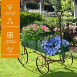 GOPLUS Brouette Décorative En Bois- 35×62,5×60cm- 2 Compartiments à Plantere-Jardinière Forme Brouette Chariot-Jusqu’à 15kg-Vert 8 GOPLUS Brouette Décorative En Bois- 35×62,5×60cm- 2 Compartiments à Plantere-Jardinière Forme Brouette Chariot-Jusqu’à 15kg-Vert -Promos Botani Pro Boutique 82502045 4