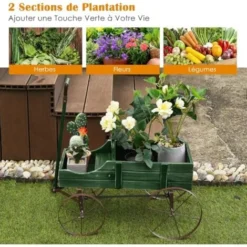 GOPLUS Brouette Décorative En Bois- 35×62,5×60cm- 2 Compartiments à Plantere-Jardinière Forme Brouette Chariot-Jusqu’à 15kg-Vert 9 GOPLUS Brouette Décorative En Bois- 35×62,5×60cm- 2 Compartiments à Plantere-Jardinière Forme Brouette Chariot-Jusqu’à 15kg-Vert -Promos Botani Pro Boutique 82502045 5
