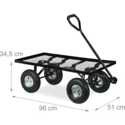Relaxdays Chariot De Transport Pratique, Roues Pneumatiques, H X L X P : 34,5 X 51 X 96 Cm, Charge Max. 200 Kg, Noir -Promos Botani Pro Boutique 83816103 4