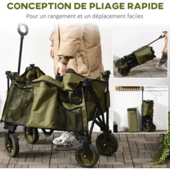 OUTSUNNY Chariot De Jardin Pliable 4 Roues - Bâche Amovible, Poignée Télescopique Réglable, 5 Pochettes Rangement - Acier Polyester Kaki 9 OUTSUNNY Chariot De Jardin Pliable 4 Roues - Bâche Amovible, Poignée Télescopique Réglable, 5 Pochettes Rangement - Acier Polyester Kaki -Promos Botani Pro Boutique 86505022 5