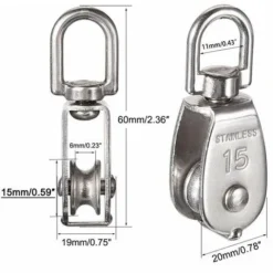 M15 Poulie Simple En Acier Inoxydable 304, 15MM Seul Poulies Bloc Rouleau, Grue Pivot Crochet Lisse Fil Corde Câble Chargement 77lbs/35Kg (6 Pièces) -Promos Botani Pro Boutique 90554247 4