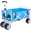 Chariot De Jardin Pliable Avec 4 Roues Transport Charge 150 Kg Chariot Pliant De Plage Chariot à Main De Transport-Bleu Ciel