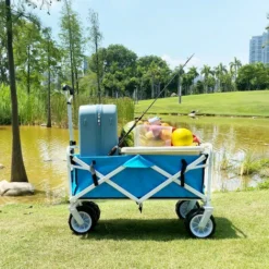 Chariot De Jardin Pliable Avec 4 Roues Transport Charge 150 Kg Chariot Pliant De Plage Chariot à Main De Transport-Bleu Ciel -Promos Botani Pro Boutique 90637048 5
