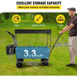 VEVOR Chariot Pliable Avec Toit Jardin Plage Avec Panier Rangement 2 Sacs Filet -Promos Botani Pro Boutique 94750345 4