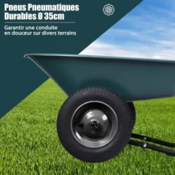 RELAX4LIFE Chariots De Jardin Avec Cadre En Fer Et Conteneur De 140 L, Brouette De Jardin Avec Poignée En Caoutchouc Et Roues Gonflables, Chariot, Capacité Max 150 KG Pour Jardins/Fermes (Vert) -Promos Botani Pro Boutique 95233552 4