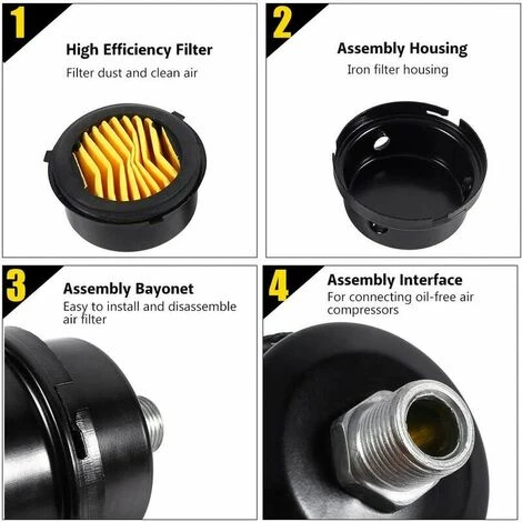 Compresseur D'air Filtre Silencieux, 3/8" 16mm Male Filetage Metal Coque Air Compresseur Silencieux Filtre, Silencieux Fliter D'admission En Métal Pour Les Chaudières à Compresseur D'air 2 Pcs 5 Compresseur D'air Filtre Silencieux, 3/8" 16mm Male Filetage Metal Coque Air Compresseur Silencieux Filtre, Silencieux Fliter D'admission En Métal Pour Les Chaudières à Compresseur D'air 2 Pcs – Image 5